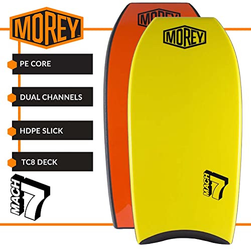Morey Mach 7 Bodyboard Pe Core, Tc8 Deck, Hdpe Slick, Single Power Rod Stringer, Crescent Tail, With Channels For Bodyboarding Surfing Waves Ocean Summer Fun Beach (43") #TOP1