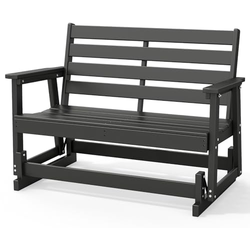 GREENVINES GREENVINES 2 Person Patio Glider, Heavy Duty HDPE Swing Bench, Black