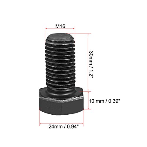 Image of uxcell M16x30 mm Hex Head Left Hand Screw Bolts Fastener Carbon Steel Black 1pcs