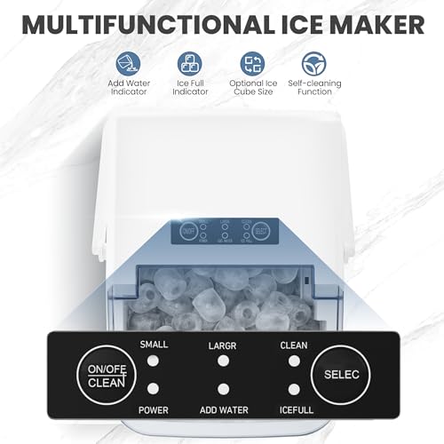 Image of DUMOS Countertop Ice Maker with Handle, 26lbs /24H Portable Ice Machine | 9 Bullet Cubes Ready in 6 Mins, Self-Cleaning, Quiet Compact for Home, Kitchen, RV, Camping, White