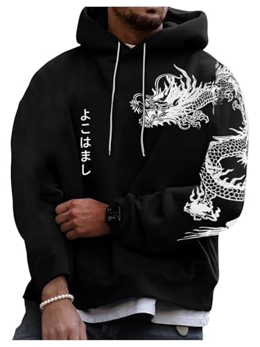 Floerns Men's Letter Graphic Print Lightweight Hoodies Long Sleeve Drawstring Pullover Sweatshirts with Pockets