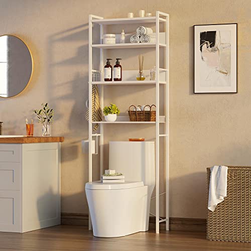 Rolanstar-Over-The-Toilet-Storage-4-Tier-Wooden-Bathroom-Space-Saver-with-Hooks-Freestanding-Bathroom-Organizer-Multifunctional-Over-The-Toilet-Storage-Rack-Bathroom-Toilet-Rack-White