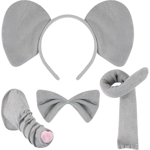 Fartoni Déguisement Éléphant Enfant ou Adulte avec Diadème, Nœud Papillon et Queue, Accessoires Complets pour Carnaval ou Fêtes d'Animaux, pour Enfants et Adultes (Unisexe)