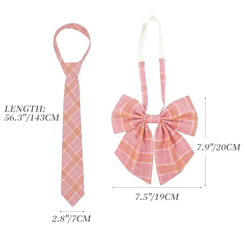Image of PROCOS 2 Pcs Necktie Bow Tie Unisex Uniform Adjustable Plaid Tartan Bow Tie Necktie Set Cosplay Costume