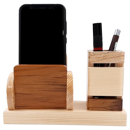 Image of WOOD HOUSE Wooden Pen Stand with Card Holder /Study Table, Pen Holder for Office Table Stylish for Office & Student Desk (Pen Stand with Pen Holder)