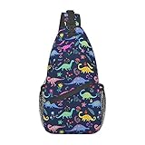 Oupoiey Dinosaur Pattern Sling Bag for Men and Women, Adjustable Crossbody Bag Shoulder Bag Sling Backpack Chest Bag Travel Hiking Daypacks