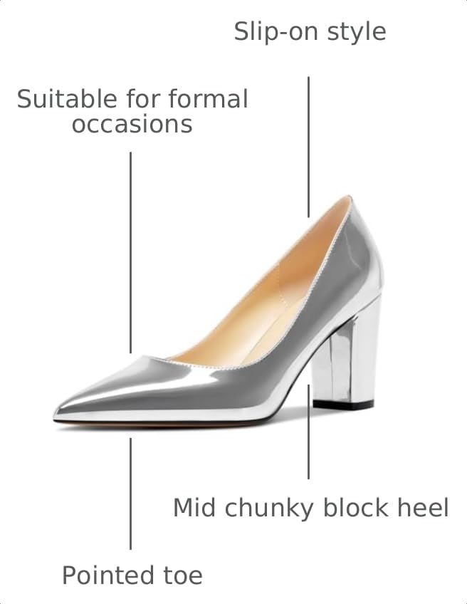 Image of Aachcol Women Pumps Pointed Toe Slip on Mid Heel Dress Office Chunky Block Heels Shoes 3 Inches