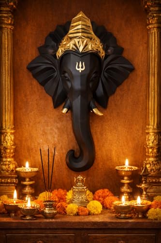 Image of REMANENCE Spiritual Ganesha Wall Sculpture - Perfect Wall Decor for Living Room, Entrance & Temple (Black)