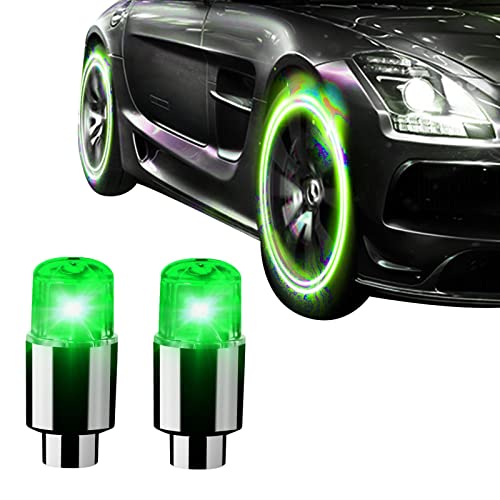2 個 車のホイール LED ライト、LEDタイヤバルブキャップ、防水設計 車のタイヤ用ライト、タイヤ バルブ ステム キャップ ライト、自転車 ホイールライト、LED バルブ キャップ、タイヤライト、振動の誘導 15〜20秒続きます、米式バルブ、英式バル