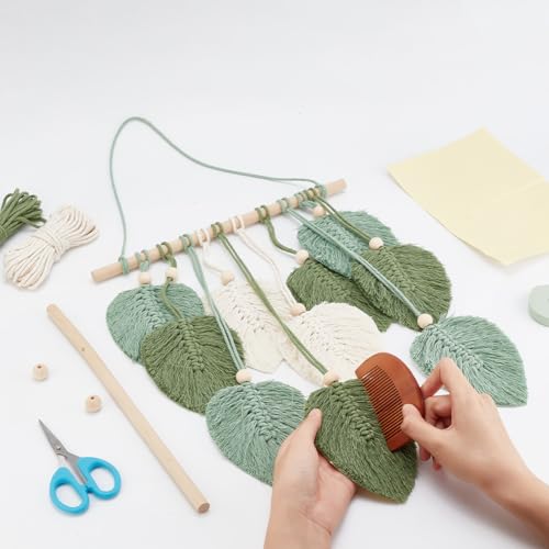 FREEBLOSS DIY Macrame Leaf Wall Hanging Beginners Macrame Kit Leaf Woven Tapestry Feather Wall Hanging DIY Macrame Kit for Adults Birthday Gift - Image 6