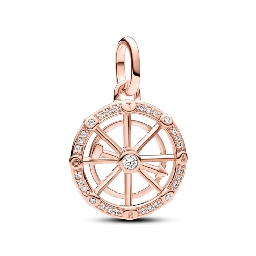 PANDORA ME Medallón con diseño de rueda giratoria chapado en oro de 14 quilates con circonitas cúbicas transparentes