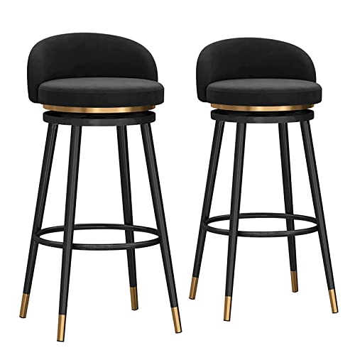 Juego de 2 taburetes de bar giratorios negros modernos con respaldo y reposapiés, sillas de altura de encimera de cocina para bar en casa
