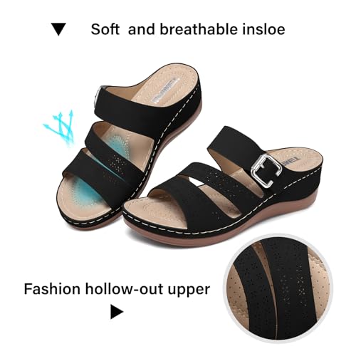 TEMOFON Wedge Sandals for Women Comfortable: Slip On Sandals Women Dressy Summer Flat Sandals Size 5-113