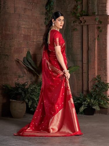 Image of MADHUHANSH Women's Cotton Silk Saree with Unstitched Blouse Piece Zari Weave and Floral Pattern | Heavy Embroidery Saree for Women | Interview Saree for Women | Readymade Blouse with Saree Set