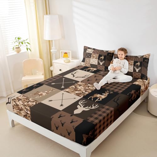 Parure de lit 2 pièces motif cerf camouflage avec 1 taie d'oreiller pour lit simple