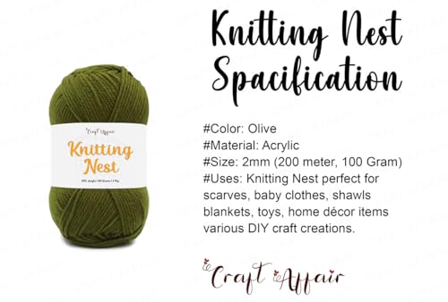 Image of Craft Affair | Knitting Nest Acrylic Yarn (200 Meter, 100 Grams, 2mm) / Woolen Yarn /Acrylic Yarn for Knitting and Crocheting-Olive