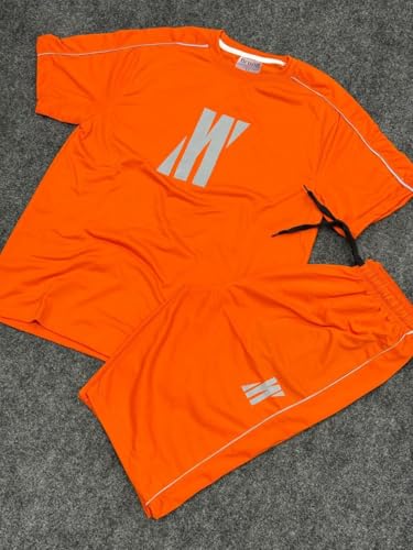 MEZA Men's 2 Piece Sports Set Shorts and T-Shirts, Summer Milton Lycra Material, Round Neck, Vinyl Print, (Black, L)