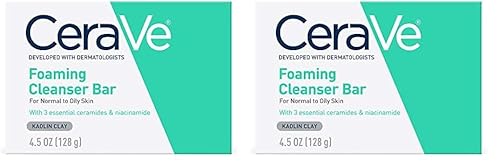 CeraVe Foaming Cleanser Bar | Soap-Free Body and Face Cleanser Bar for Oily Skin | Fragrance Free | 4.5 Ounce (Pack of 2)