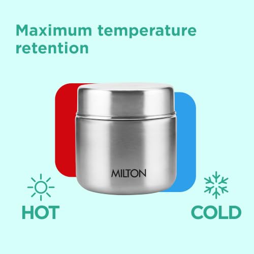 Image of Milton Grab N Go 350 Thermosteel Vacuum Insulated Food Jar|Hot & Cold Thermal Flask|Double Walled|Leak Proof|Ideal for carrying Soup, Khichdi, Sweet Corn to Office, School & Travelling, 350 ml, Silver