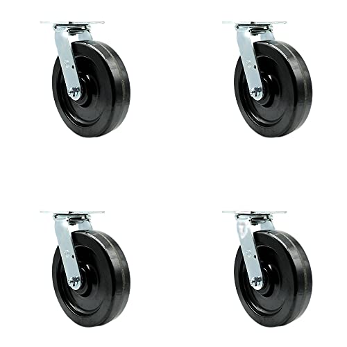 Phenolic Swivel Top Plate Casters Set of 4 Heavy Duty with 8 Inch Wheels - Includes 4 Swivel – 5,000 lbs. Total Capacity - Service Caster Brand