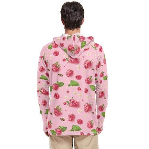 Fresh Raspberries Fruit Pink Mens Sun Hoodies Shirts Long Sleeve Sailing Shirts UPF 50+ Farmer Shirt S3