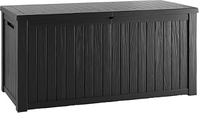 Yardgrace Outdoor Storage Box, 150 Gallon Resin Deck Box Waterproof for Patio Furniture, Garden Tools and Pool Accessories, Lockable UV-Resistant Storage Bin Bench Cabinet for Outside, Black