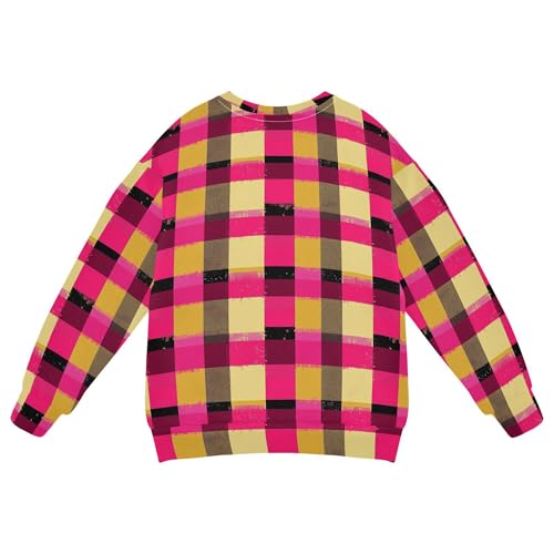 JUNZAN Buffalo Plaid Check Hot Pink Gold Big Boys Sweatshirt Hoodie Long Sleeve Kids Hoodies Boys Sports 4T2