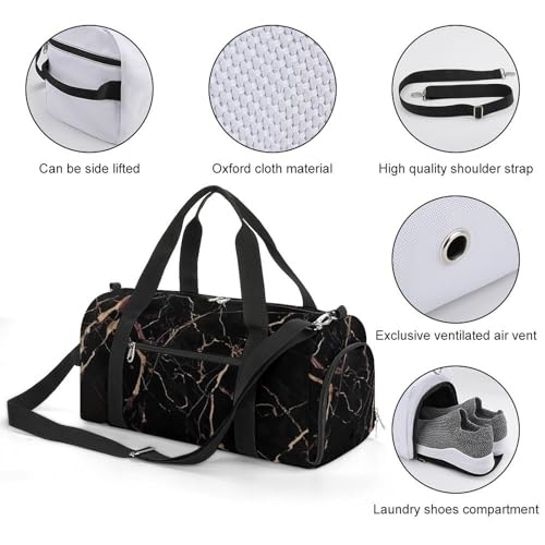 Black Gold Marble Gym Bag for Men Women Water Resistant Duffle Bag Travel Lightweight Bag for Travel Sports3