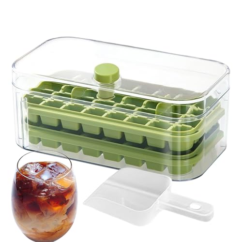Cubitera para congelador, prensa de bloques de hielo de 2 capas con 64 rejillas para una fácil extracción, bandeja de congelador reutilizable, para cóctel, café, zumo, vino, bar, fiesta, hogar
