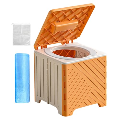 WC portátil para adultos - Tarro de camping Tanque de residuos plegable que ahorra espacio con cojín de PVC para hombres Ancianos Senderismo Viajes por carretera Camping
