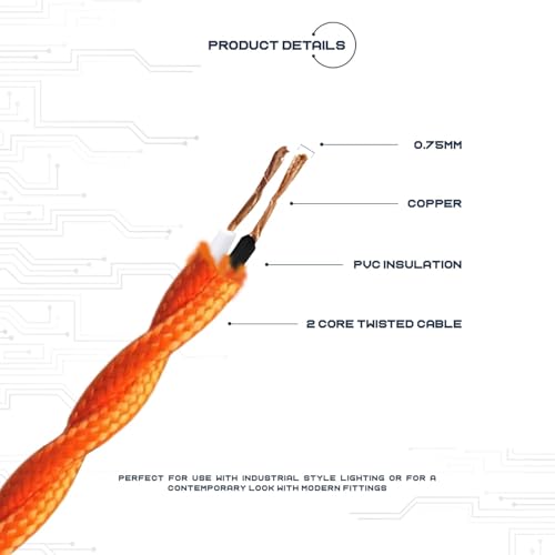 Image of LEDSone Orange 18 AWG Fabric Covered Electrical Wire 32.8ft 2 Conductor Twisted Lamp Cord 5mm Tinned Copper PVC Cable for Pendant Lights Chandeliers DIY Rewiring Home Indoor Projects