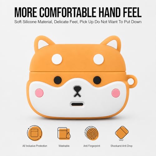 Image of Aniex Silicone Case Cover for realme Buds T500 Pro, Shockproof, Anti-Slip, Dustproof, Scratch Resistant, with Carabiner Hook, Full Body Protection (Rich Shiba)