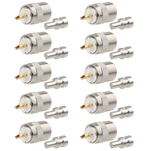 MOOKEERF 10 Pack PL259 Coax Connectors 50 Ohm PL-259 UHF Male Solder Connector Plug with Reducer for RG8X LMR400 RG59 RG8 RG213 LMR240 Coaxial Cable