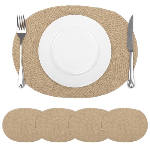 comfoyar Juego de 4 Manteles Individuales Trenzado Oval Natural, Salvamanteles Individuales de Manteles Resistente al Calor para Cocinas y Comedores Decoración de Mesas para Fiestas 30x40cm