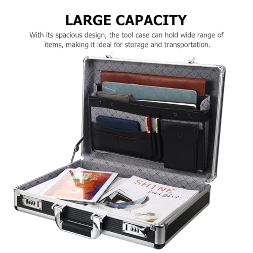 Image of ERINGOGO Aluminum Briefcase - 17in Attache Laptop Case Padded with Password Lock Hard Sided Aluminum Storage Box Lockable Storage Toolbox Tool Storage Case Tool Carrying Case