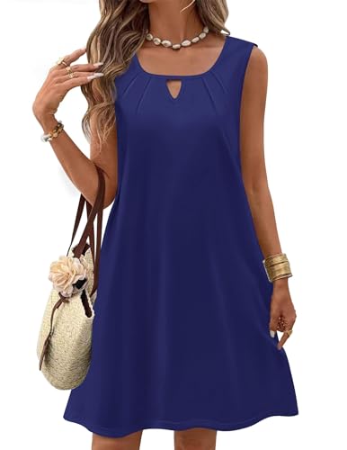 Image of Zeagoo Womens Casual Summer Dresses 2025 Boho Sleeveless Sundresses with Pockets Pleated Beach Floral T Shirt Dresses