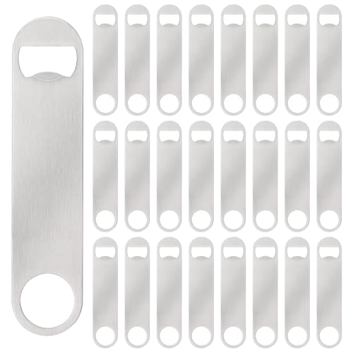 Yugada 25 Pack Flat Beer Bottle Opener 7 inch Stainless Steel Flat Bottle Opener Beer Bottle Openers for Bartender Kitchen Bar Restaurant (Silver)