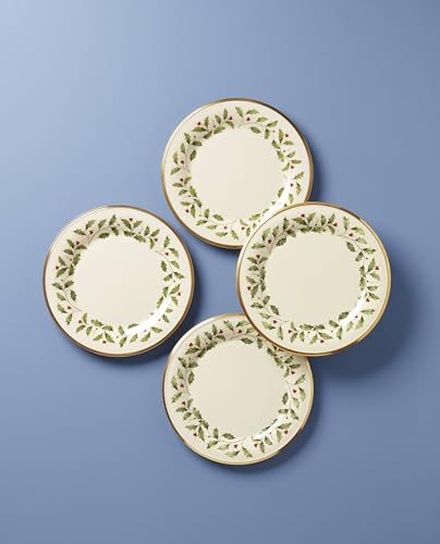 Image of Lenox 897080 Holiday Dinnerware Dinner Plates, Set of 4, Red & Green, Christmas, Hosting
