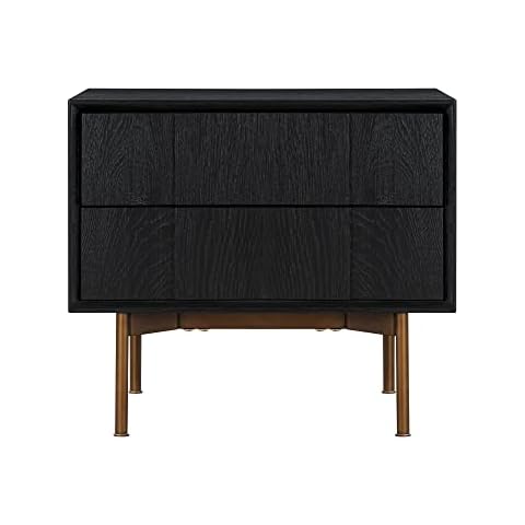 Armen Living Nightstand, Oak Wood, Black Brushed Cover