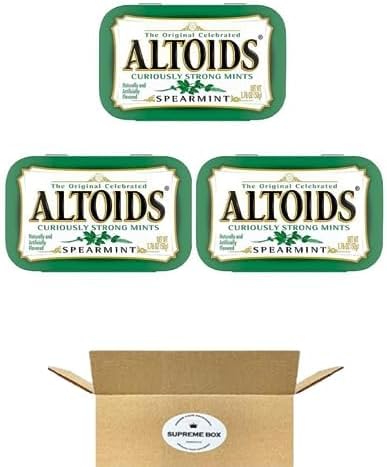 Altoids Classic Spearmint Breath Mints Hard Candy - 1.76 oz each Tin - Pack of 3 (5.28 oz in total)