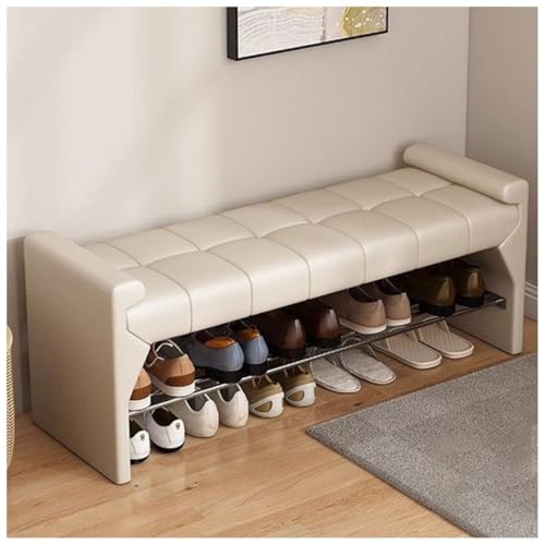 Banco de Almacenamiento de Zapatos de 2 Niveles con cojín de Asiento y cojín Suave, Organizador de Entrada de Madera, for Pasillo, Sala de Estar, Pasillo, Dormitorio y Porche(Beige,100cm/39.37in)