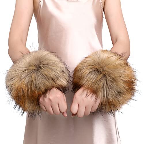 Dikoaina Faux Fur Wrist Cuffs- Winter Furry Bands Fox Fur Wrist Warmer Arm Warmer Leg Warmer One Pair