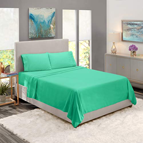 Nestl Soft Sheets Set – 4 Piece Bed Sheet Set, 3-Line Design Pillowcases – Easy Care, Wrinkle Free – Good Fit Deep Pockets Fitted Sheet – Full Xl, Mint #TOP4