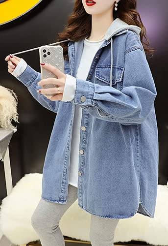 Women's Oversized Loose Boyfriend Denim Jacket Hooded Jean Jacket Detachable Hoodie Coat3