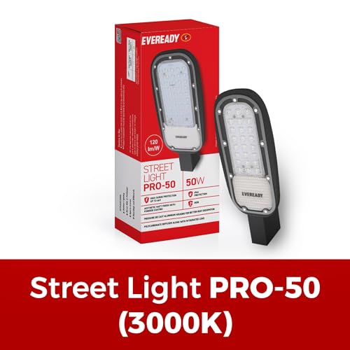 Image of EVEREADY LED Street Light Pro-50 | Warm White (3000K) | High Surge Protection up to 6kV | 120 lm /W | IP66 & IK08 | Matte Finish | Aluminum Housing | Polycarbonate Diffuser | Outdoor Purpose