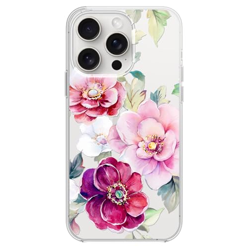 Coque iPhone 15 Pro motif fleurs roses idée cadeau pour fille et femme