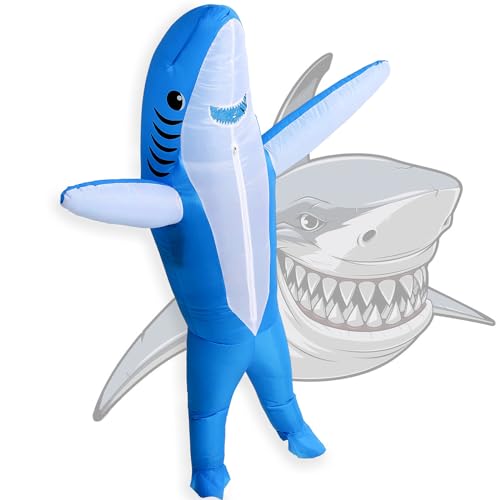 LUVSHINE FunClothing Costume Gonflable Pour Adultes, Costume De Requin, Déguisement, Blow up costume, idéal pour fête, à la Plage et dans Les Aquariums (Bleu)