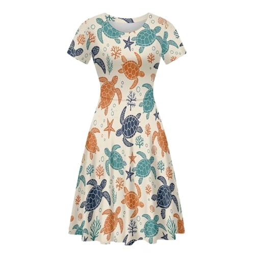 Image of AFPANQZ Womens Casual Summer Lightweight Vintage Dress Short Sleeve Midi Dress Knee-Long Luxury Formal Dress