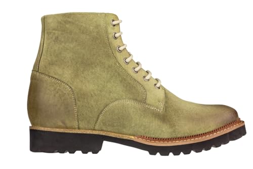 Image of CALTO Men's Invisible Height Increasing Elevator Shoes - Olive Green Nubuck Leather Lace-up /Zip-up Casual Boots - 3.0 Inches Taller - K24402 - Size 8 D(M) US