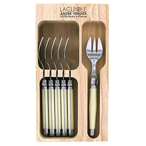 Laguiole 6pc Cake Fork Set in CD (Ivory) Cover